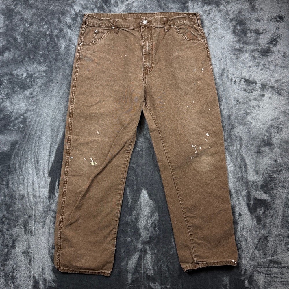 Genuine Dickies Carpenter Pants Mens 38x30 Brown Duck Canvas Utility Workwear